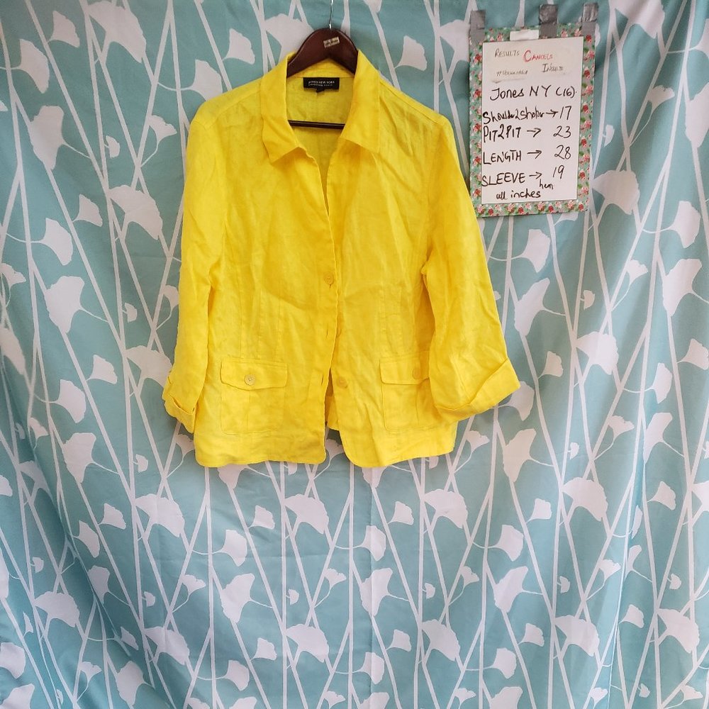 Bright Yellow Pure Linen Button up L/Sleeve Jacket +measurement size 16